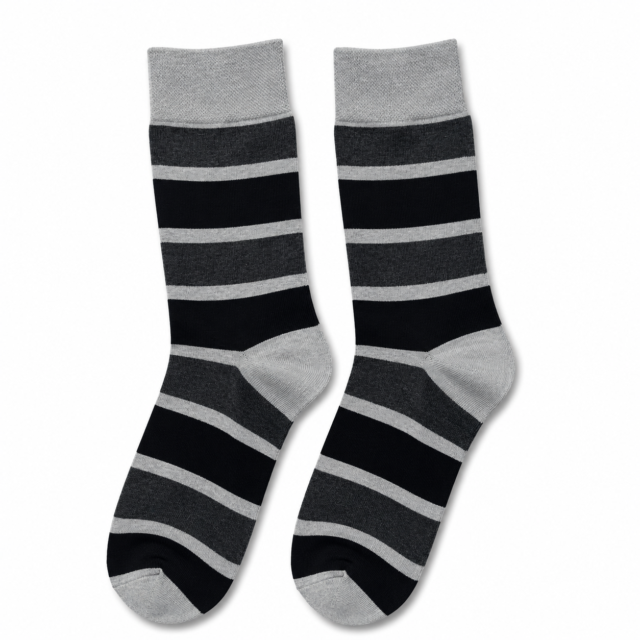 Black & Grey Striped Crew Cotton Socks model M1023 Black & Grey Striped Crew Cotton Socks - Image 1