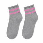 L3006 Grey Socks with Pink Stripe Ribbed Cuff