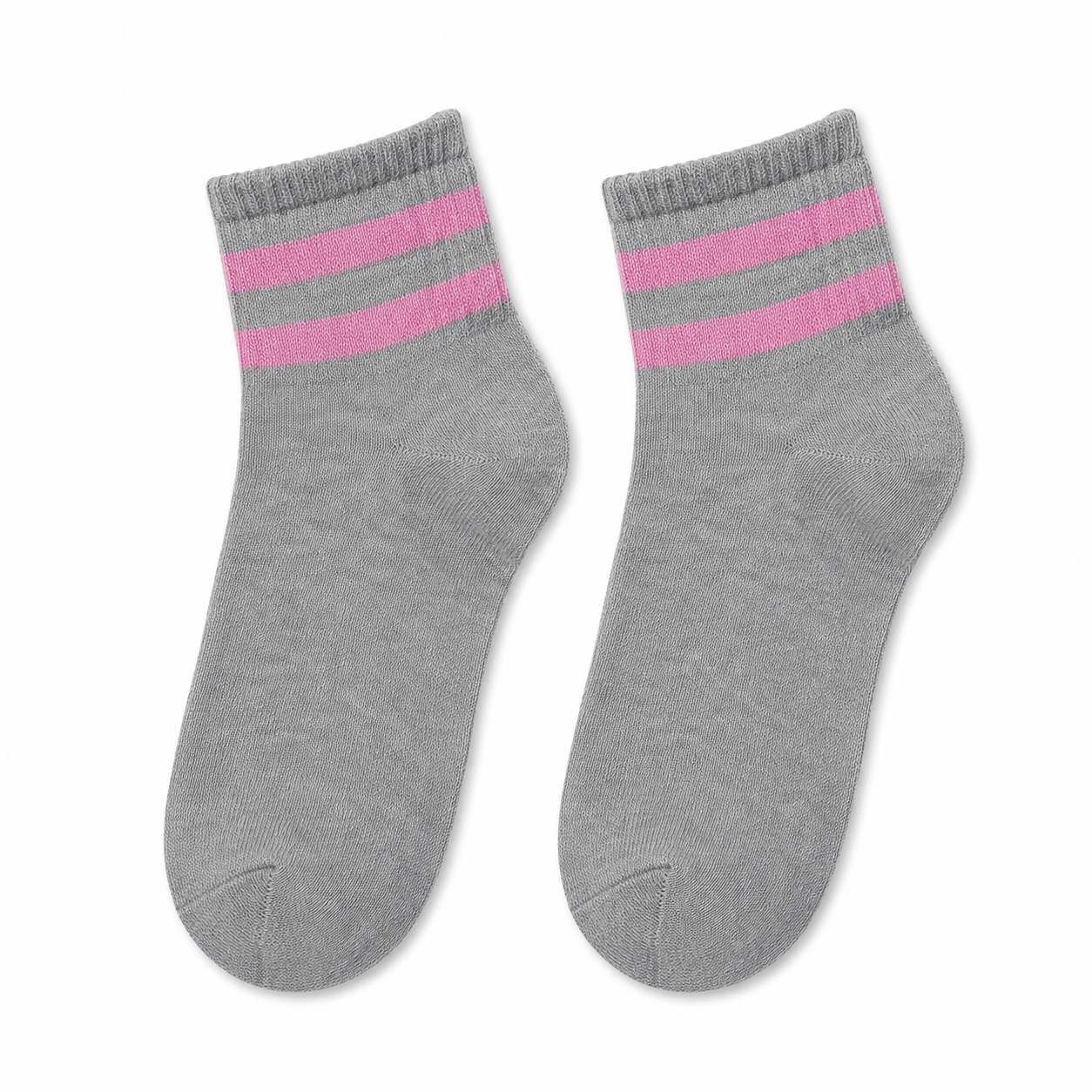 Grey Socks with Pink Stripe Ribbed Cuff L3006 Grey Socks with Pink Stripe Ribbed Cuff - Image 1