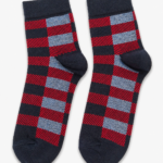 M2003 Navy and Red Checkered Ankle Cotton Socks
