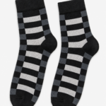 M2010 Black and Grey Checkered Ankle Length Cotton Socks