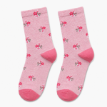 L4002 Pink Floral Cotton Crew Socks