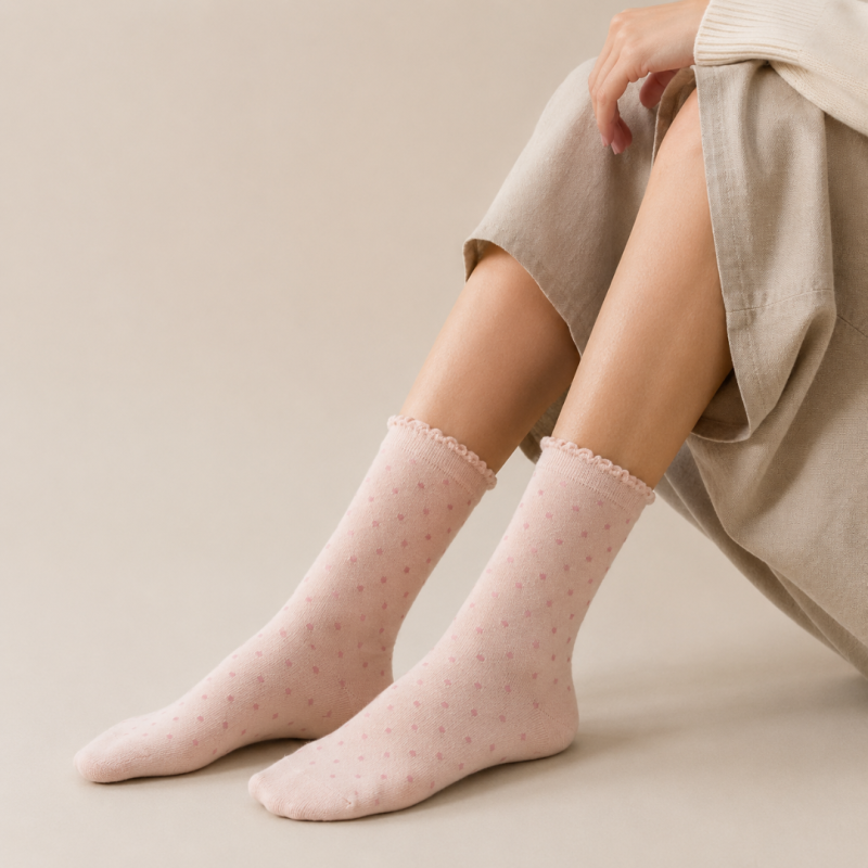 L5002 Light Pink Polka Dot Socks