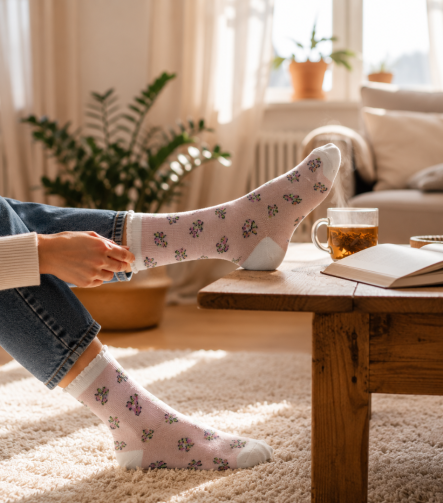 L5003 Pastel Pink Floral Cotton Socks