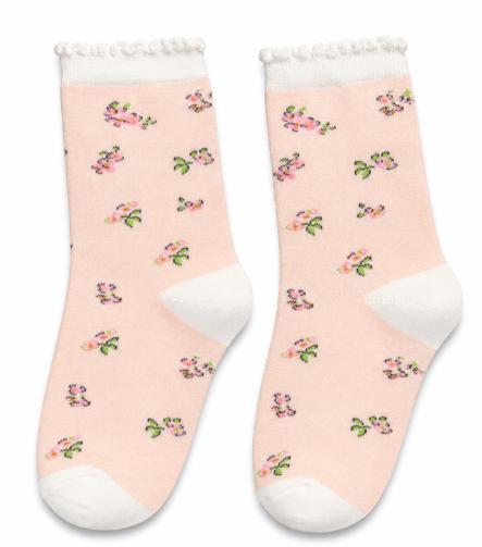 L5003 Pastel Pink Floral Cotton Socks