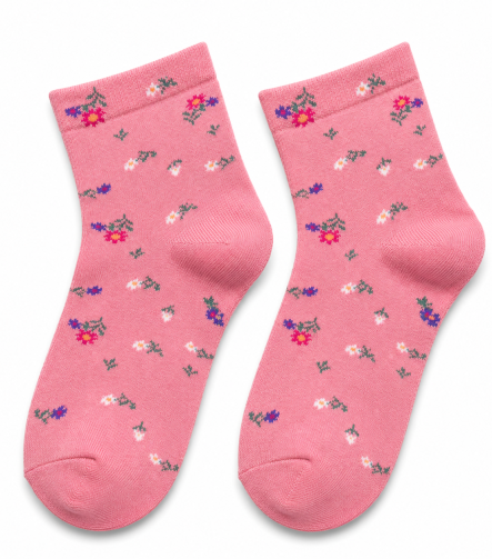 L5004 Pink Floral Ankle Cotton Socks