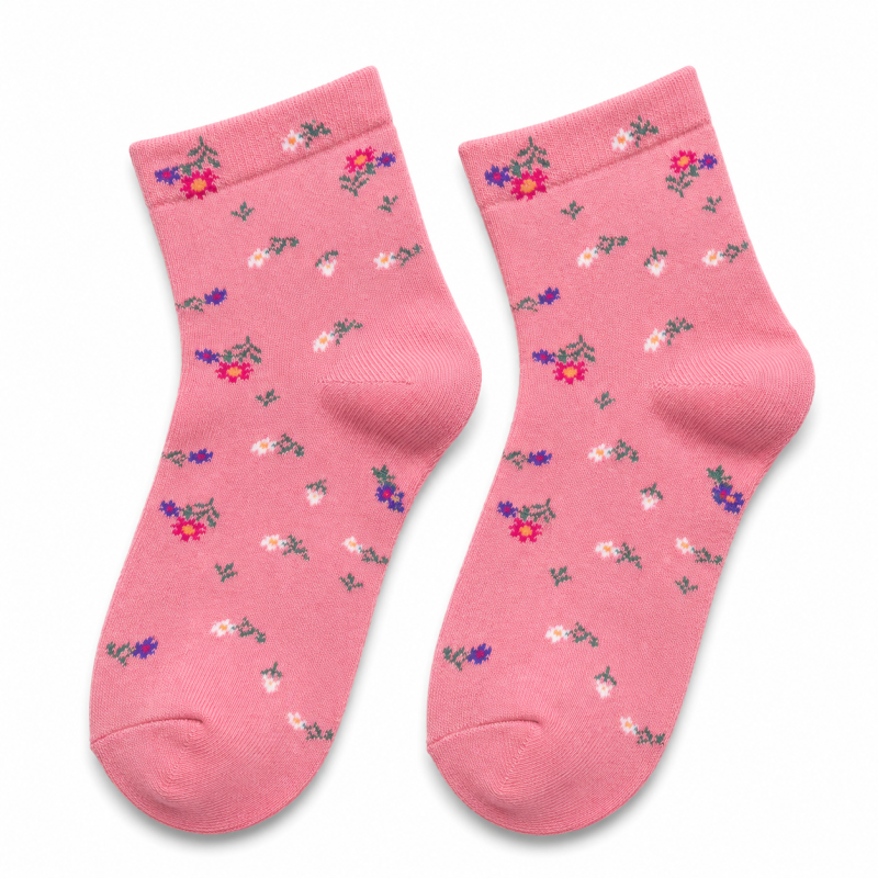 L5004 Pink Floral Ankle Cotton Socks