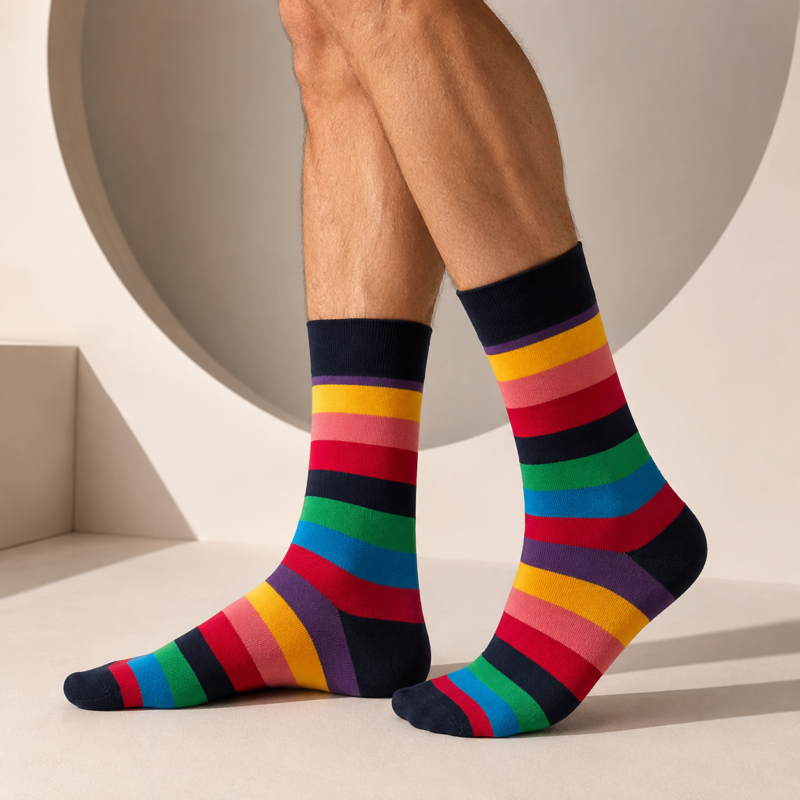 A4002 Colourful Striped Socks Model