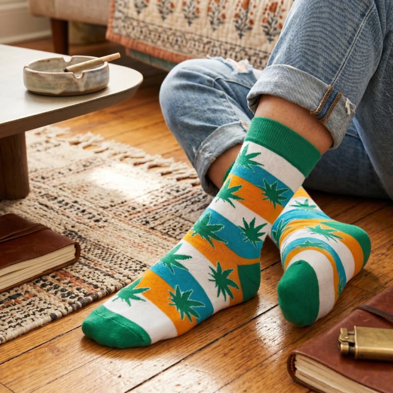 A4006 Palm Leaf Socks Model